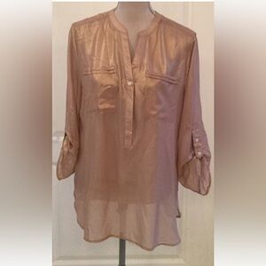 APARTMENT 9 quiet luxury shimmerygold Satin High-Neck Sleeveless Blouse – Size M